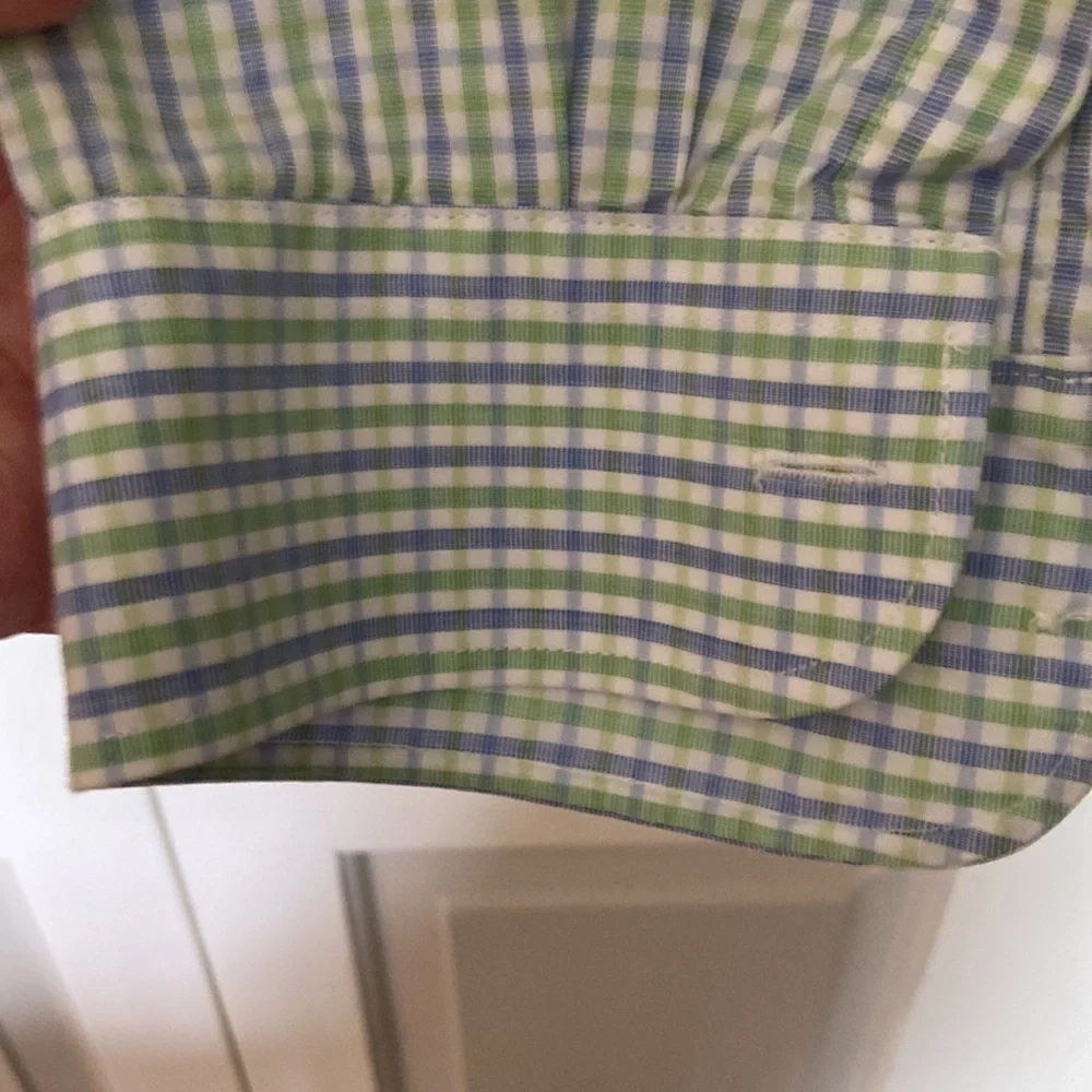 Men’s Alan Flusser small plaid green and blue button down, Size XL, Lightweight - Picture 12 of 17